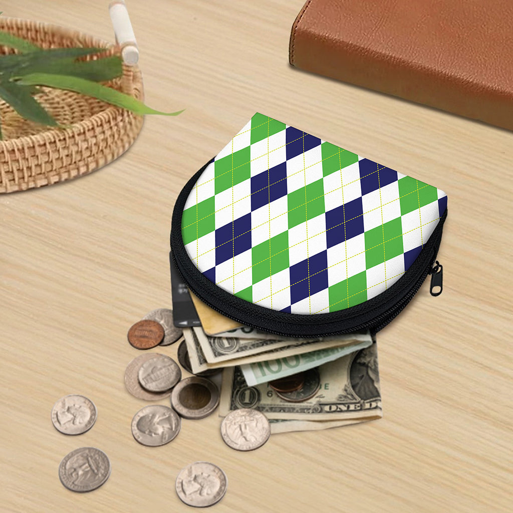 Green White And Navy Argyle Print Coin Purse