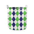 Green White And Navy Argyle Print Collapsible Laundry Basket