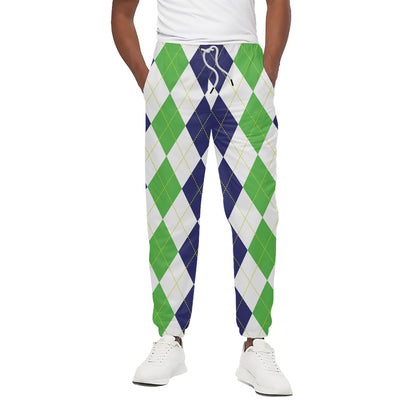 Green White And Navy Argyle Print Cotton Pants