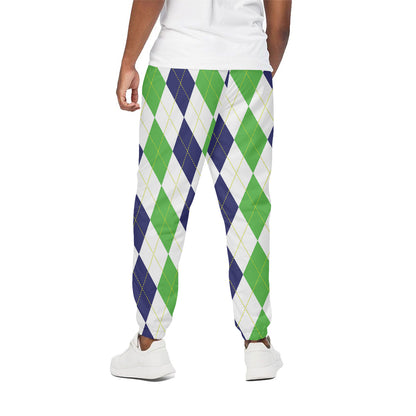 Green White And Navy Argyle Print Cotton Pants