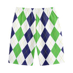 Green White And Navy Argyle Print Cotton Shorts