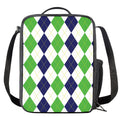 Green White And Navy Argyle Print Crossbody Lunch Bag