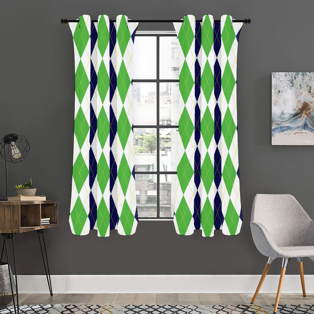 Green White And Navy Argyle Print Curtain