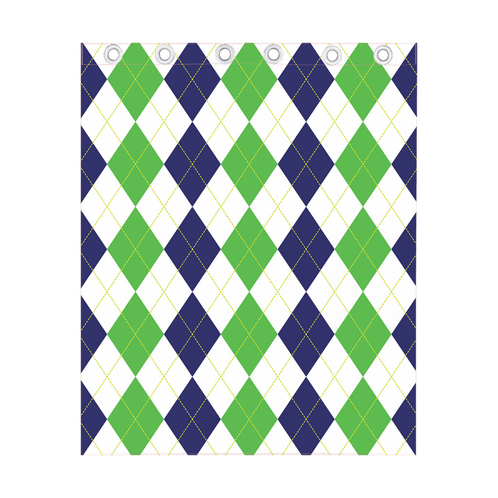 Green White And Navy Argyle Print Curtain