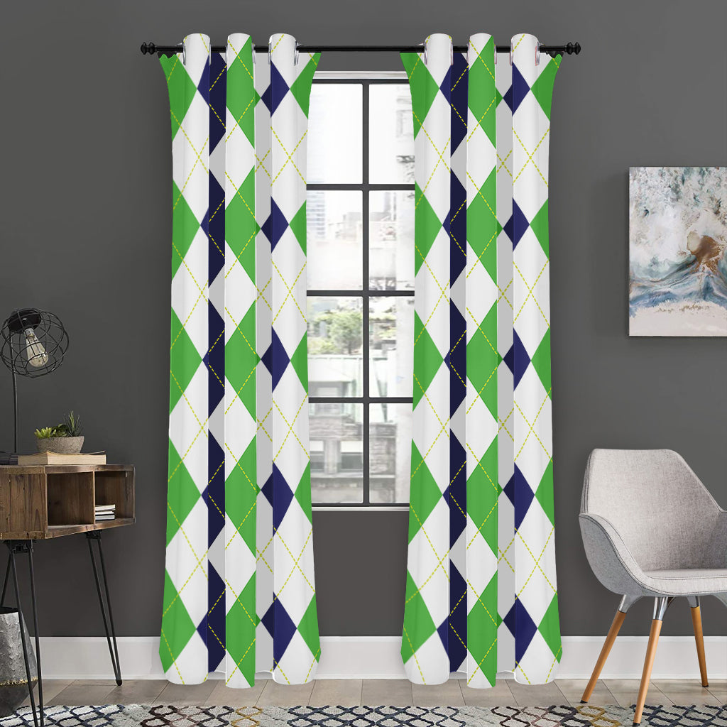 Green White And Navy Argyle Print Curtain