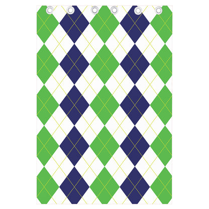 Green White And Navy Argyle Print Curtain