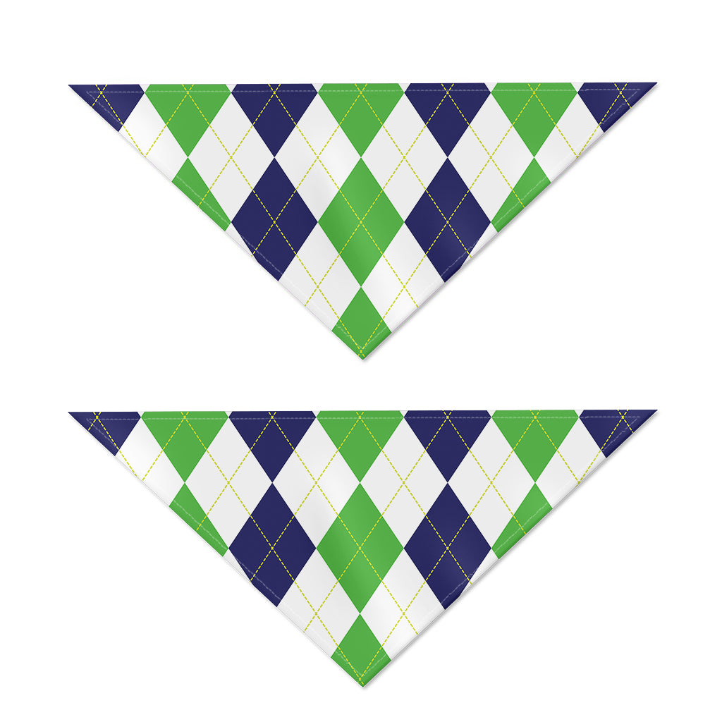Green White And Navy Argyle Print Dog Bandana