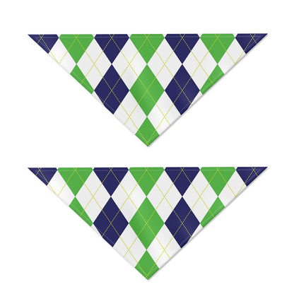 Green White And Navy Argyle Print Dog Bandana