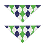 Green White And Navy Argyle Print Dog Bandana
