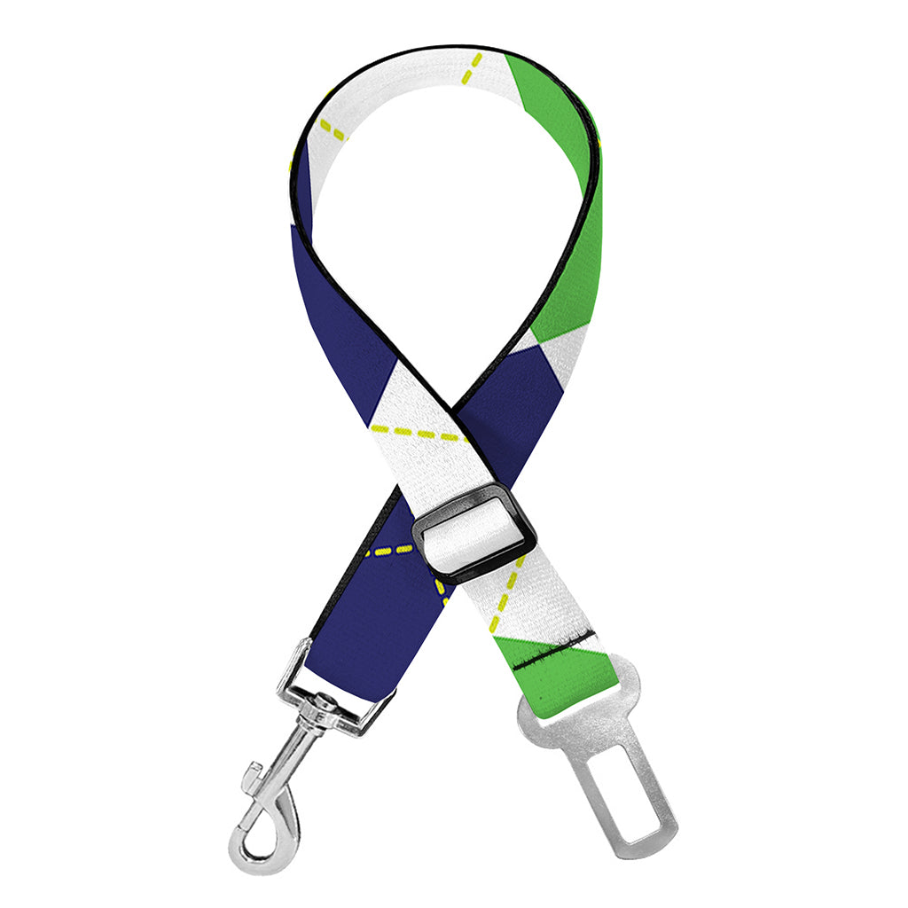Green White And Navy Argyle Print Dog Seat Belt