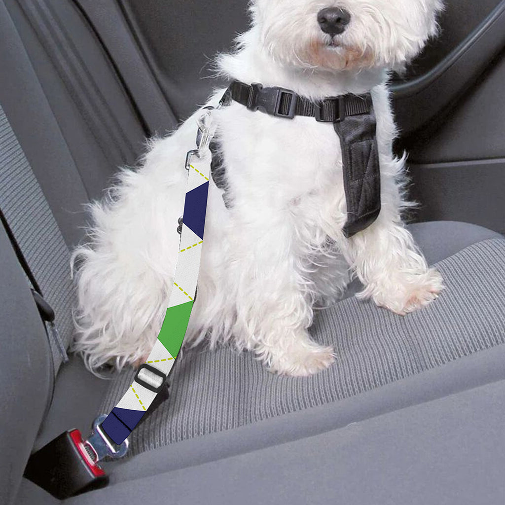 Green White And Navy Argyle Print Dog Seat Belt
