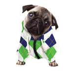 Green White And Navy Argyle Print Dog Zip Up Hoodie