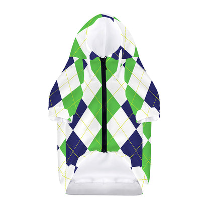 Green White And Navy Argyle Print Dog Zip Up Hoodie