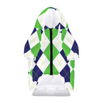 Green White And Navy Argyle Print Dog Zip Up Hoodie