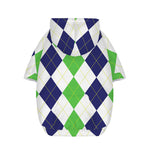 Green White And Navy Argyle Print Dog Zip Up Hoodie