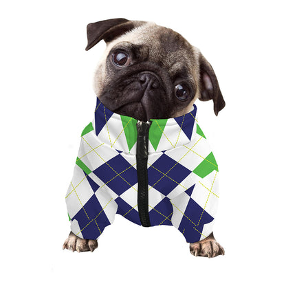 Green White And Navy Argyle Print Dog Zip Up Jacket