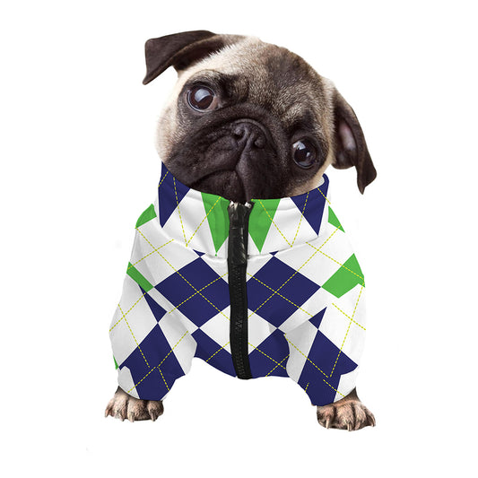 Green White And Navy Argyle Print Dog Zip Up Jacket