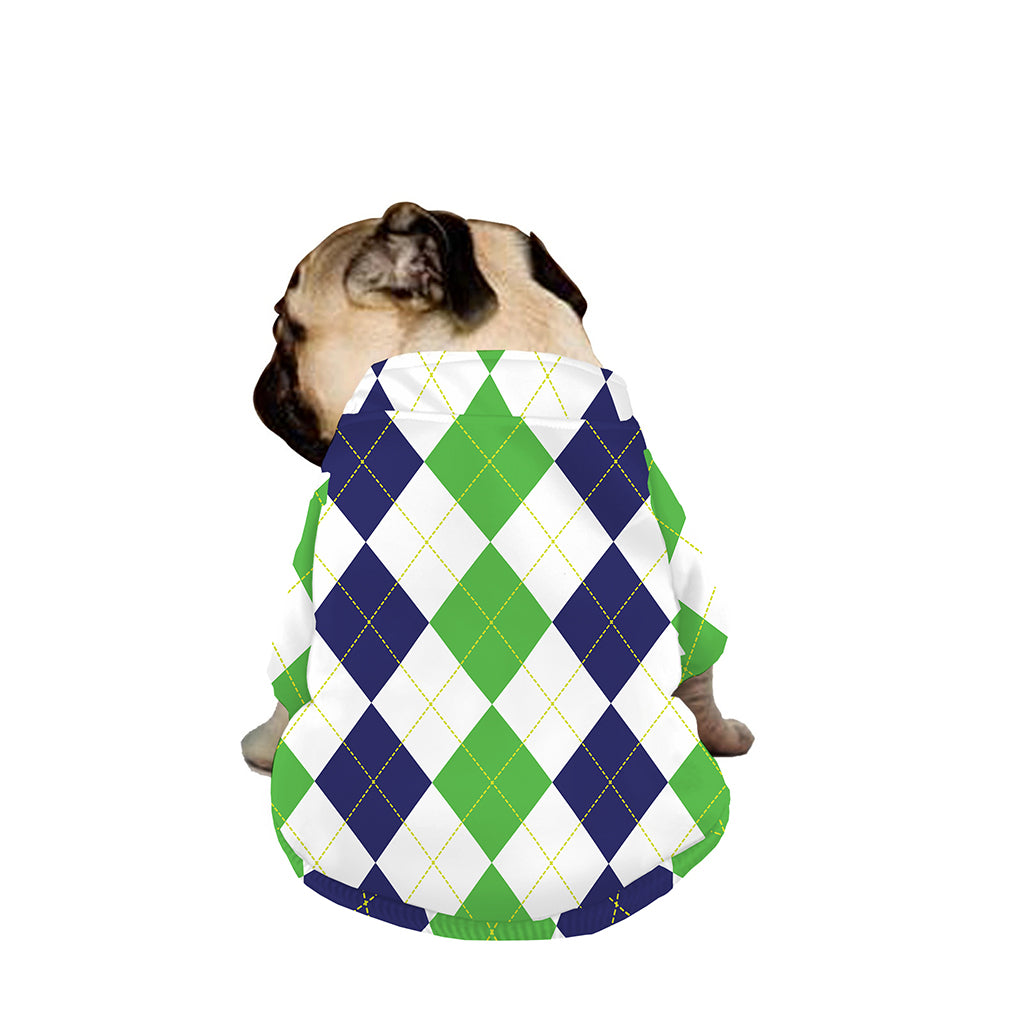 Green White And Navy Argyle Print Dog Zip Up Jacket