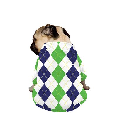 Green White And Navy Argyle Print Dog Zip Up Jacket