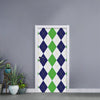 Green White And Navy Argyle Print Door Sticker