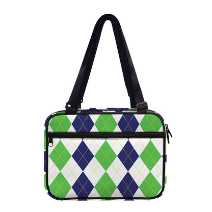 Green White And Navy Argyle Print Double Strap Bible Bag
