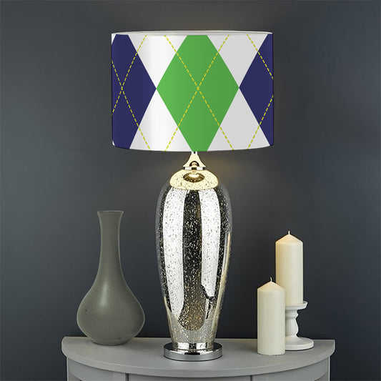 Green White And Navy Argyle Print Drum Lamp Shade