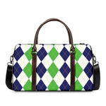 Green White And Navy Argyle Print Duffle Bag