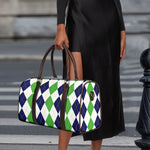 Green White And Navy Argyle Print Duffle Bag