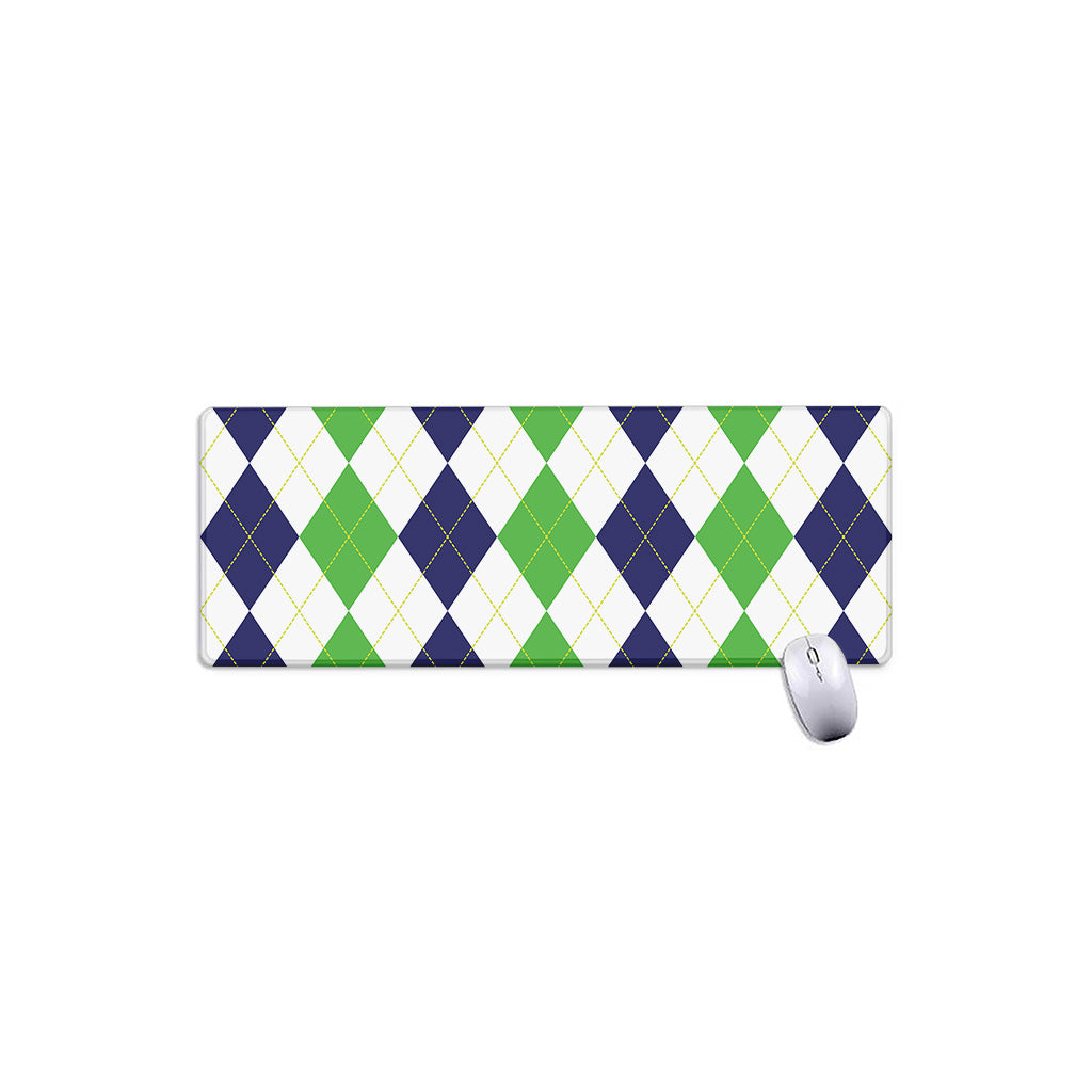 Green White And Navy Argyle Print Extended Mouse Pad