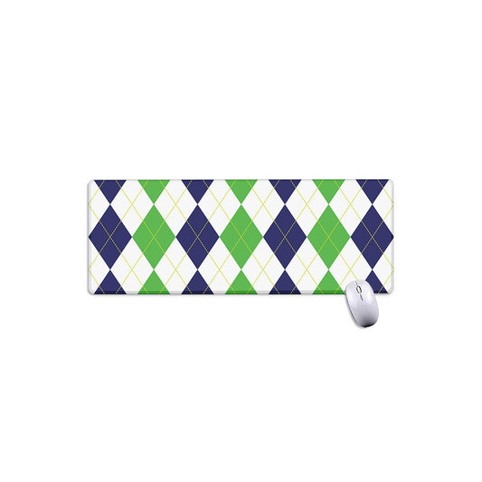 Green White And Navy Argyle Print Extended Mouse Pad