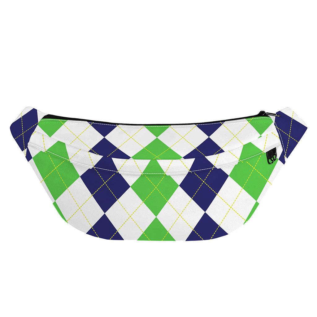 Green White And Navy Argyle Print Fanny Pack