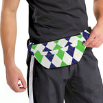 Green White And Navy Argyle Print Fanny Pack