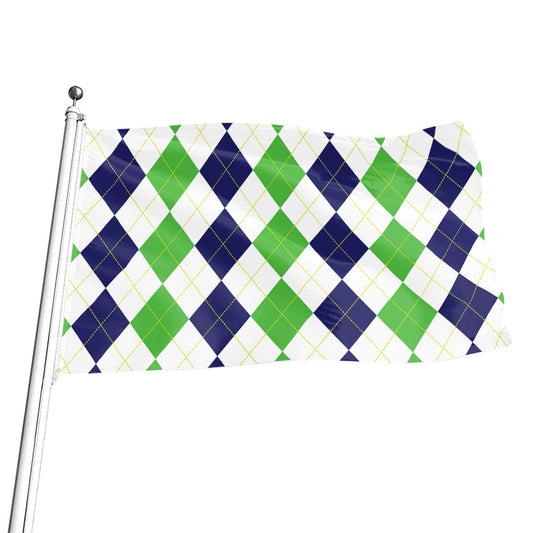 Green White And Navy Argyle Print Flag