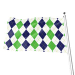 Green White And Navy Argyle Print Flag