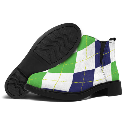 Green White And Navy Argyle Print Flat Ankle Boots