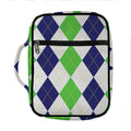 Green White And Navy Argyle Print Front Pocket Bible Bag