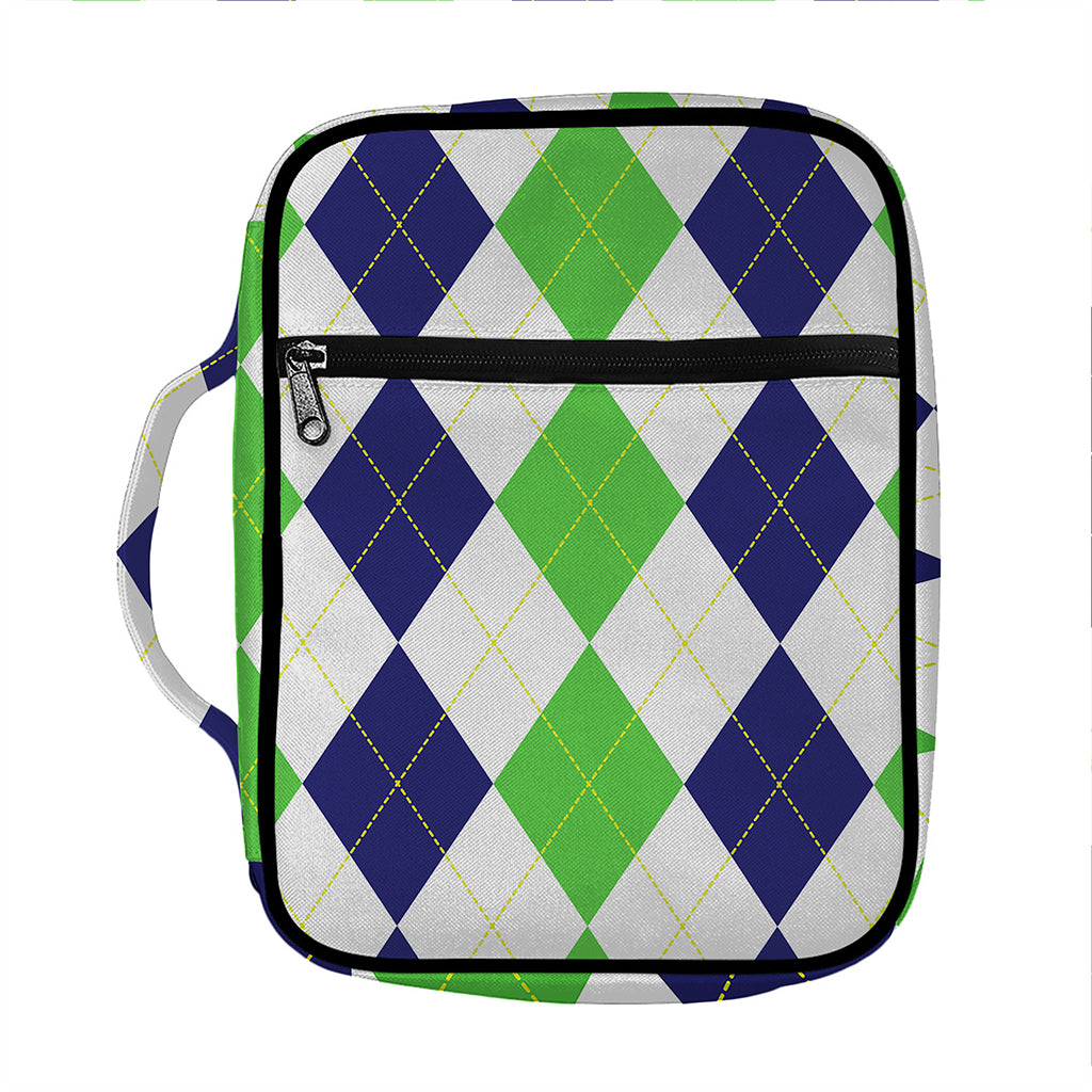 Green White And Navy Argyle Print Front Pocket Bible Bag