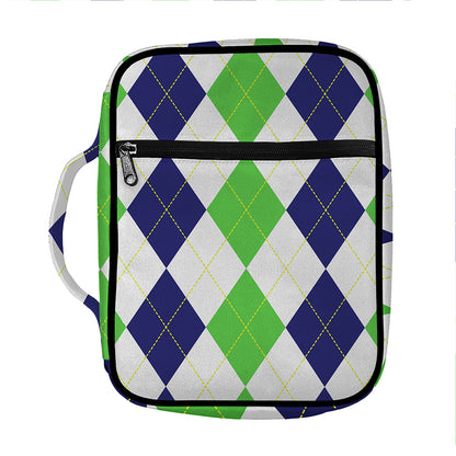 Green White And Navy Argyle Print Front Pocket Bible Bag