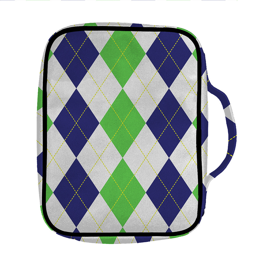 Green White And Navy Argyle Print Front Pocket Bible Bag