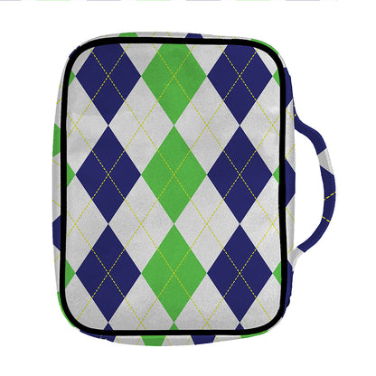 Green White And Navy Argyle Print Front Pocket Bible Bag