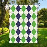 Green White And Navy Argyle Print Garden Flag