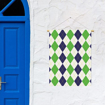 Green White And Navy Argyle Print Garden Flag