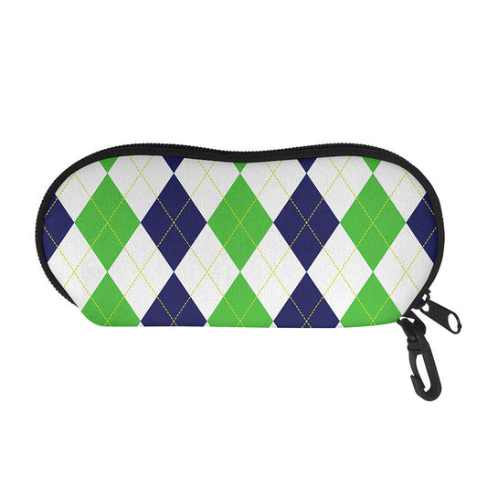 Green White And Navy Argyle Print Glasses Case