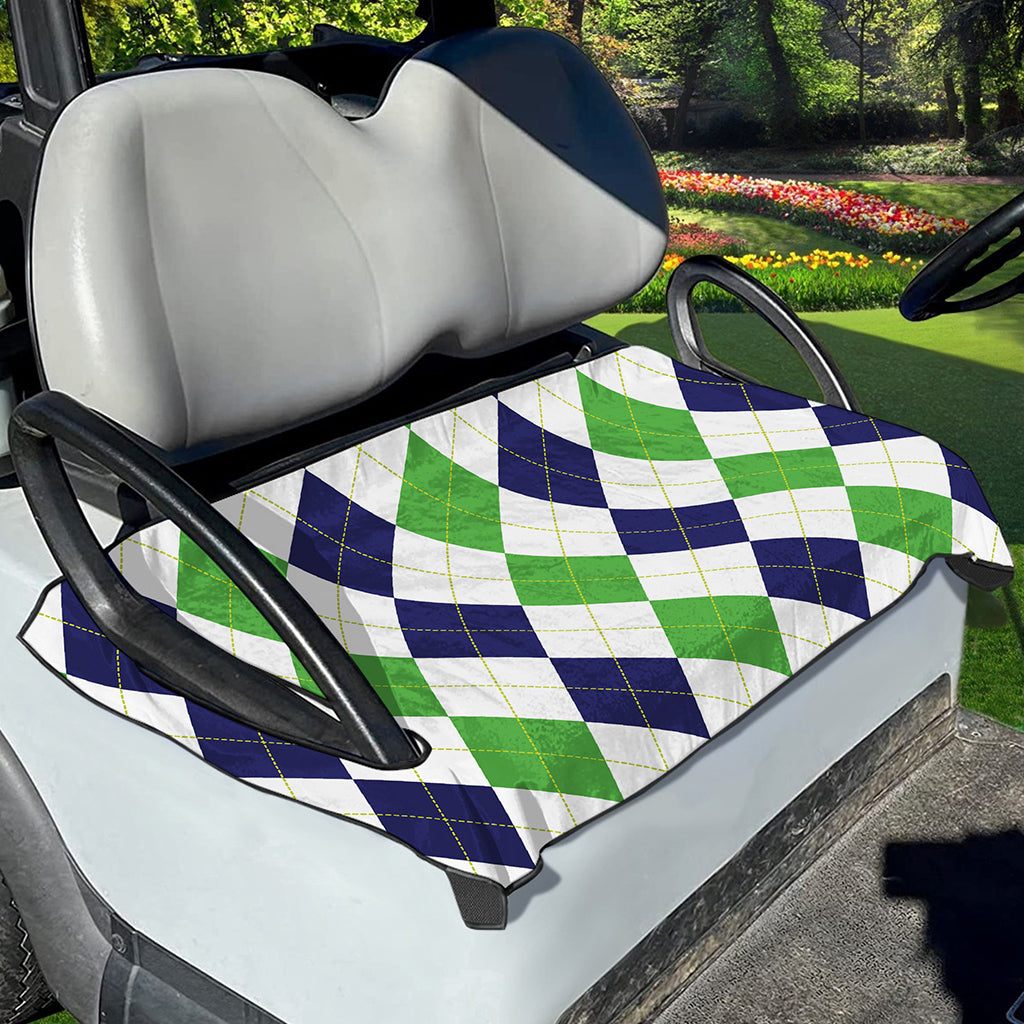 Green White And Navy Argyle Print Golf Cart Seat Cover