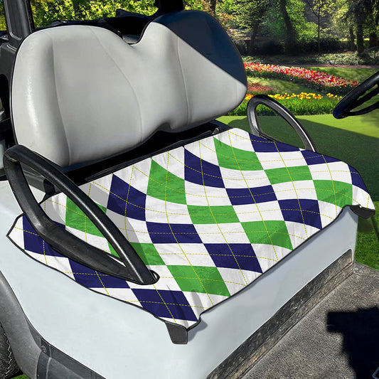 Green White And Navy Argyle Print Golf Cart Seat Cover