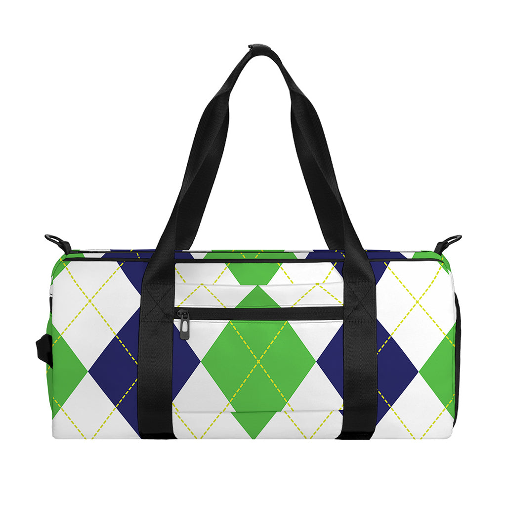 Green White And Navy Argyle Print Gym Bag