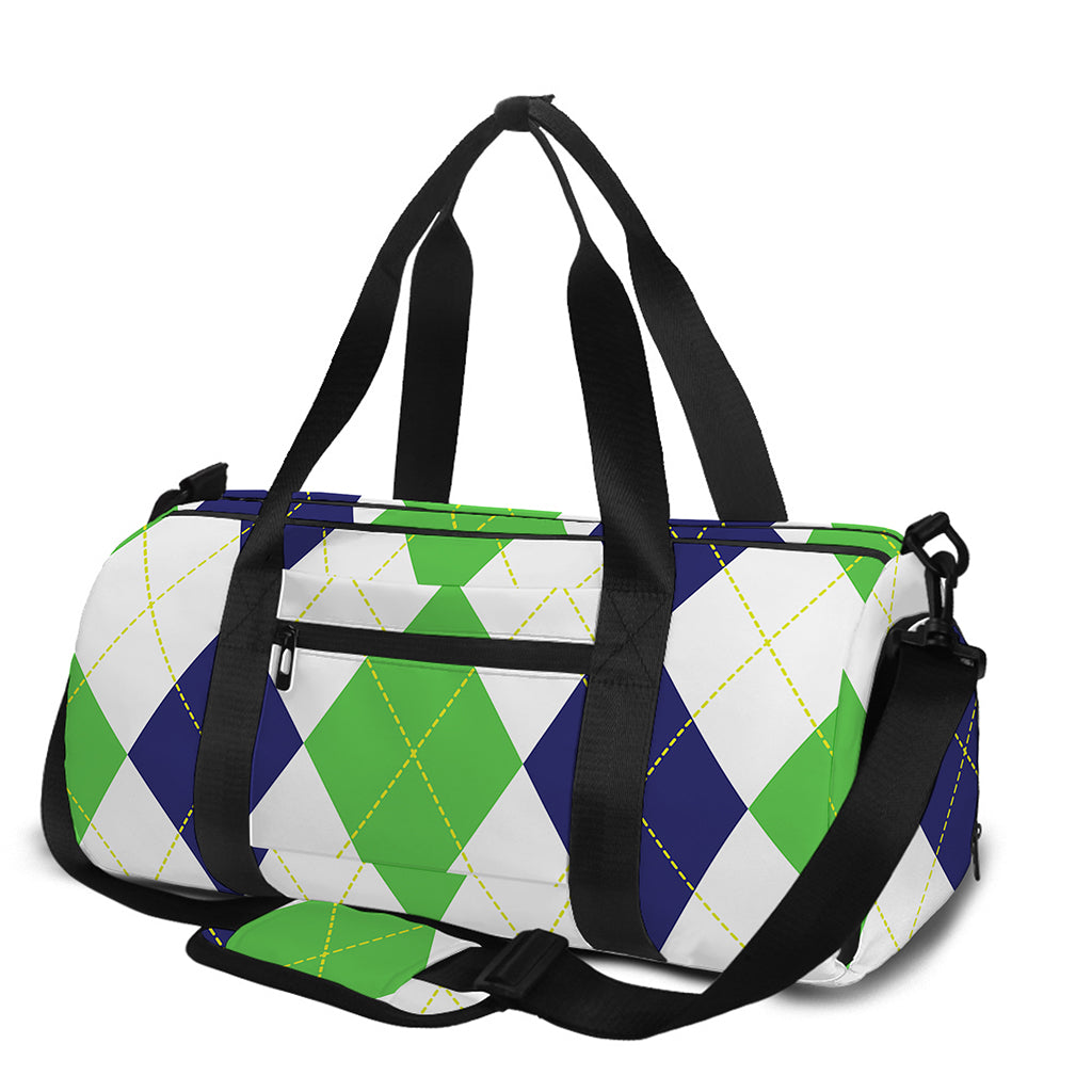 Green White And Navy Argyle Print Gym Bag