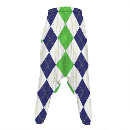 Green White And Navy Argyle Print Hammer Pants