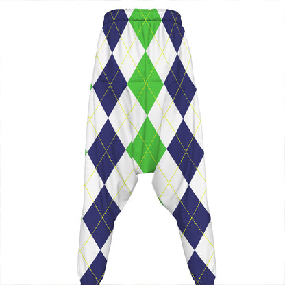 Green White And Navy Argyle Print Hammer Pants