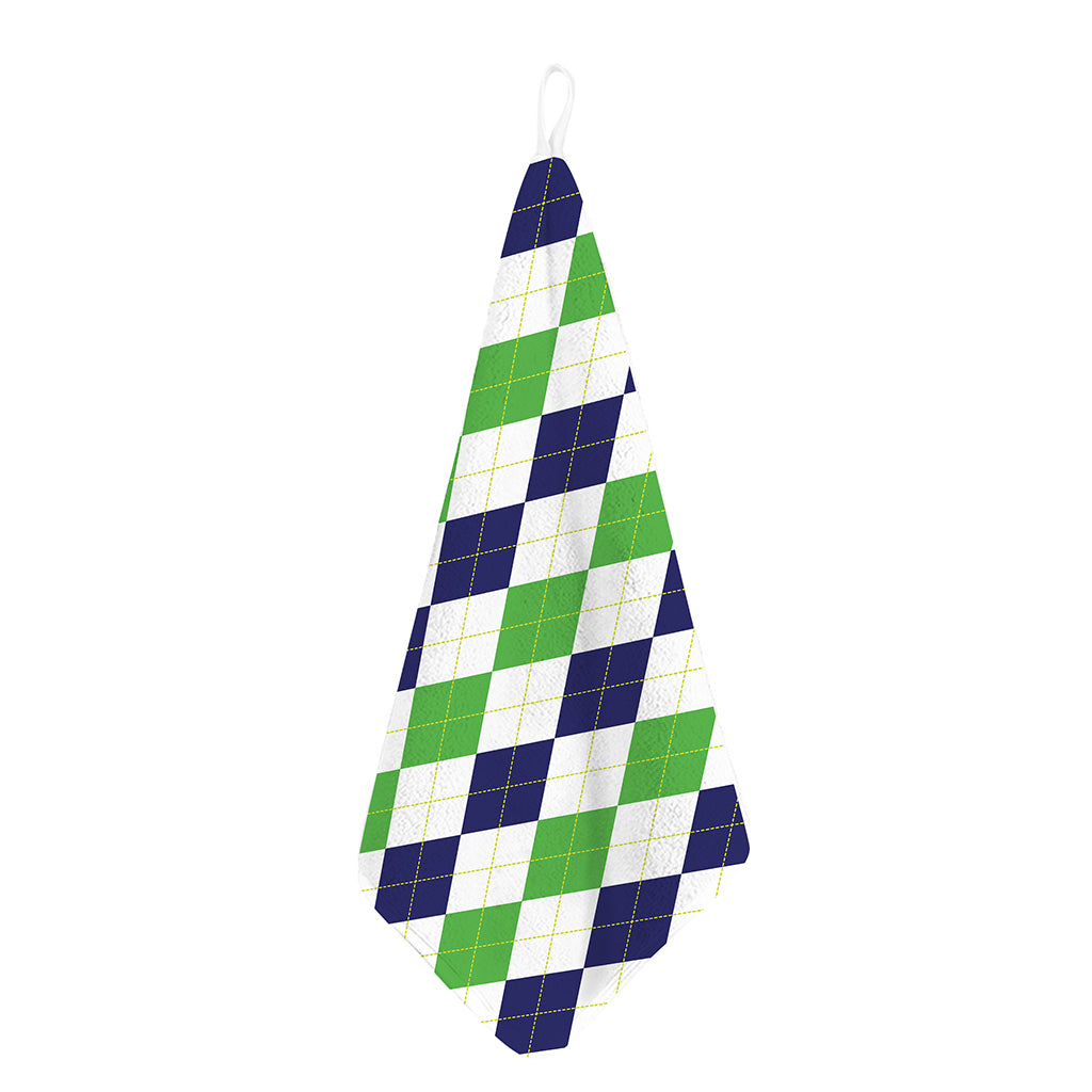 Green White And Navy Argyle Print Hand Towel